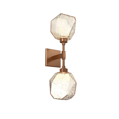 Gem LED Double Wall Light in Novel Brass/Amber Blown Glass.