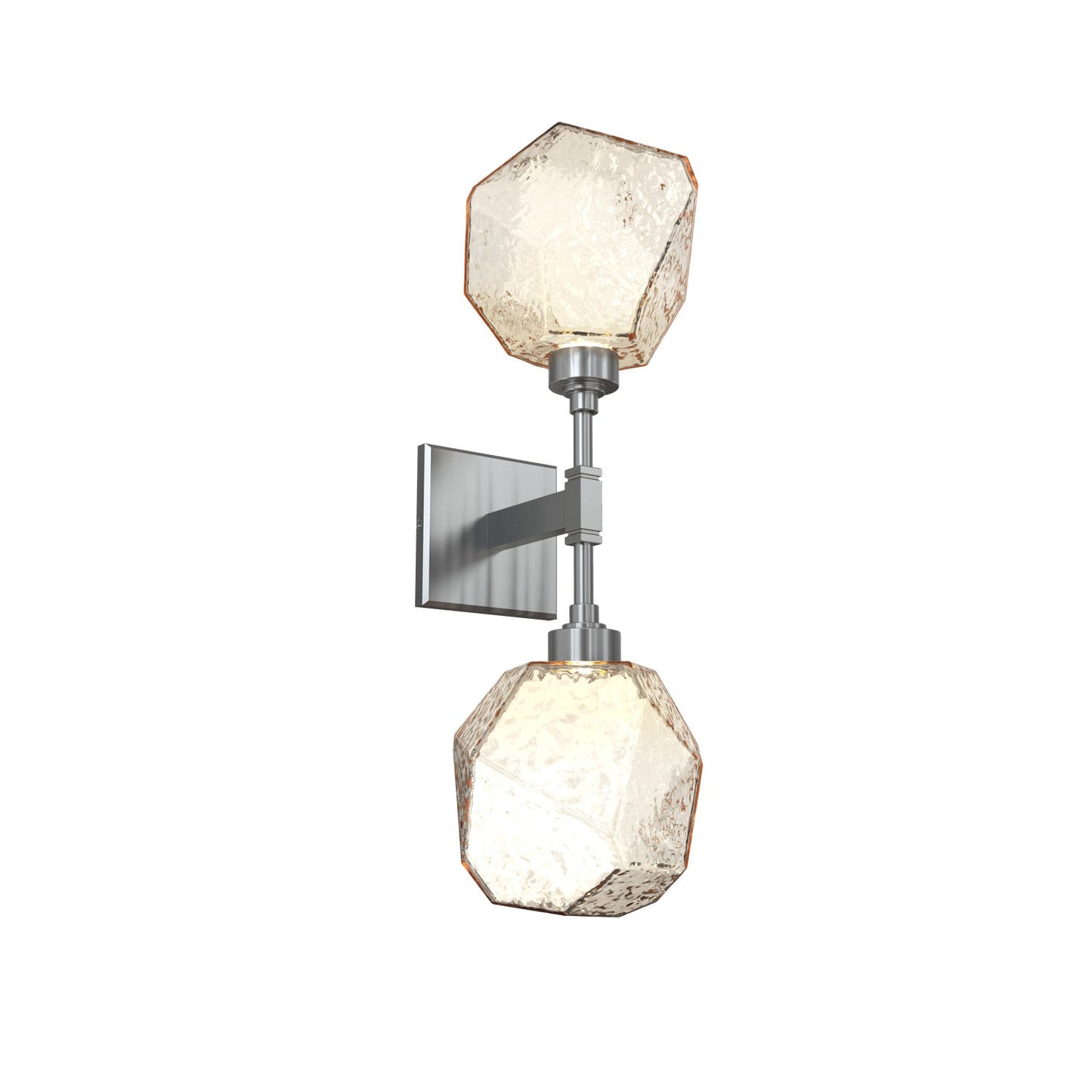 Gem LED Double Wall Light in Satin Nickel/Translucent/Amber Blown Glass.