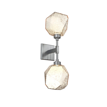 Gem LED Double Wall Light in Satin Nickel/Translucent/Amber Blown Glass.