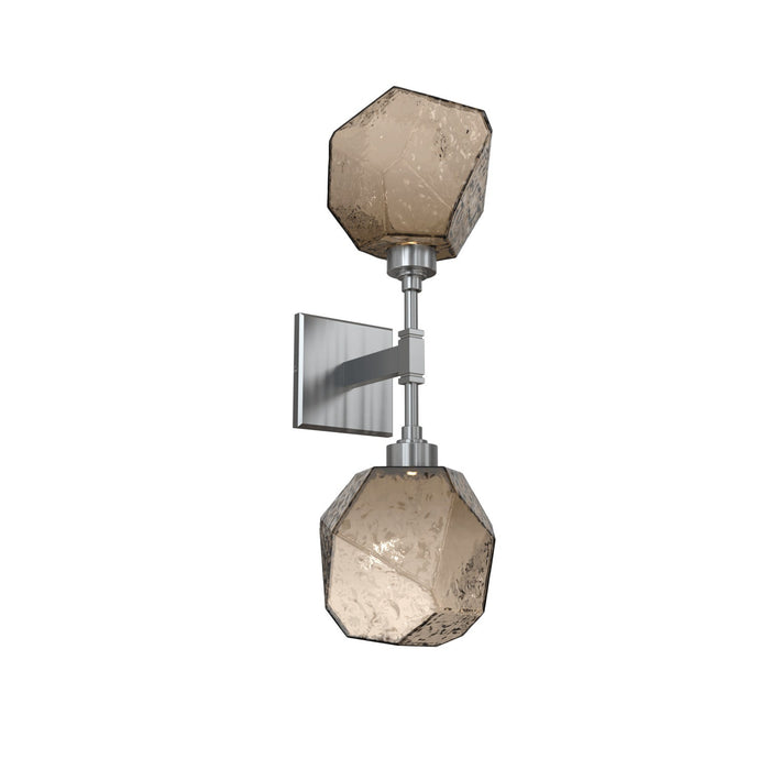 Gem LED Double Wall Light in Satin Nickel/Translucent/Bronze Blown Glass.