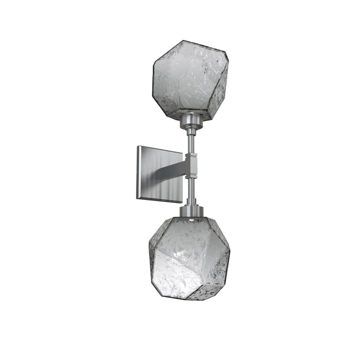 Gem LED Double Wall Light in Satin Nickel/Translucent/Smoke Blown Glass.