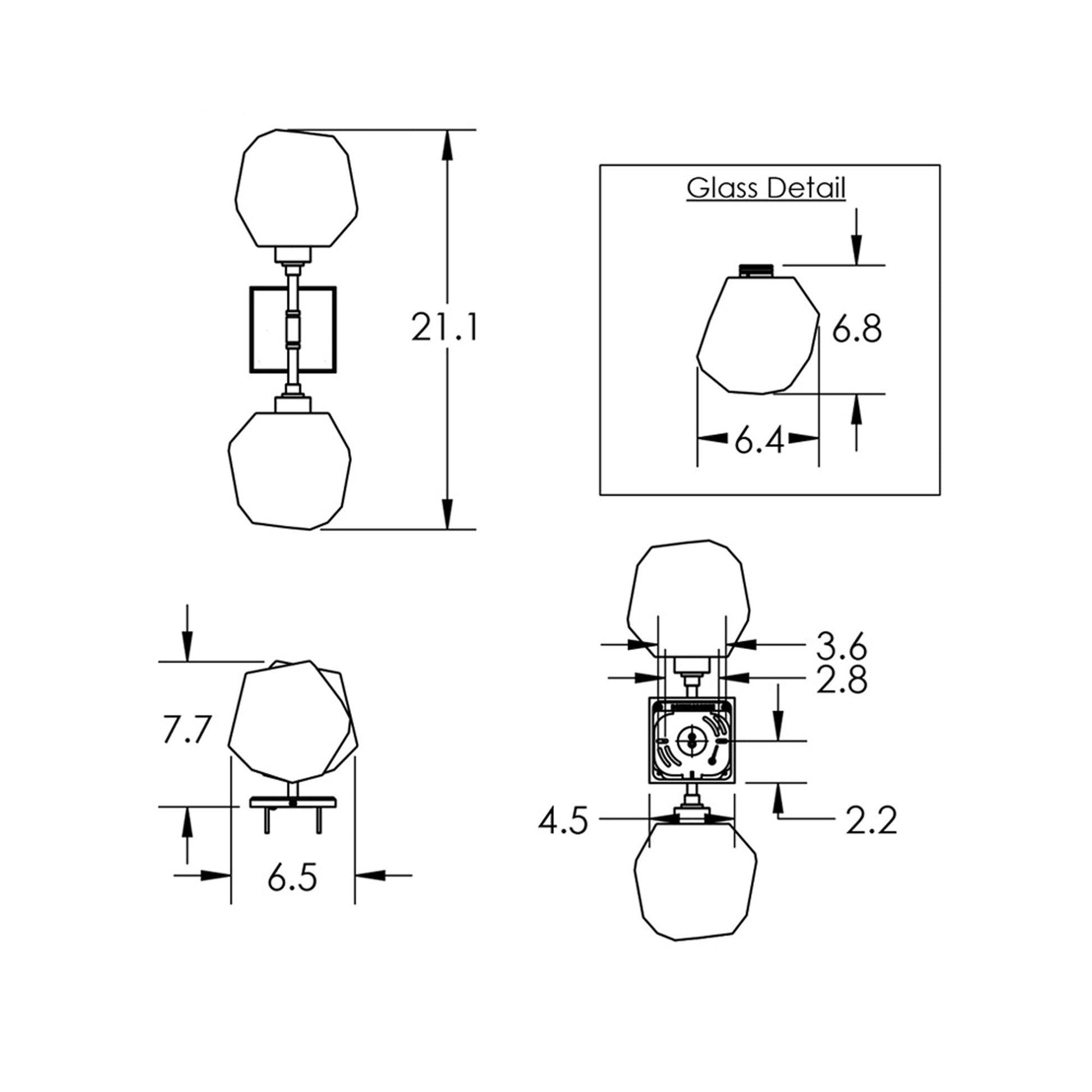 Gem LED Double Wall Light - line drawing.
