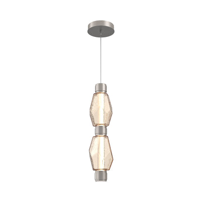 Gem Mandrel Double LED Pendant Light in Beige Silver/Amber Blown Glass.