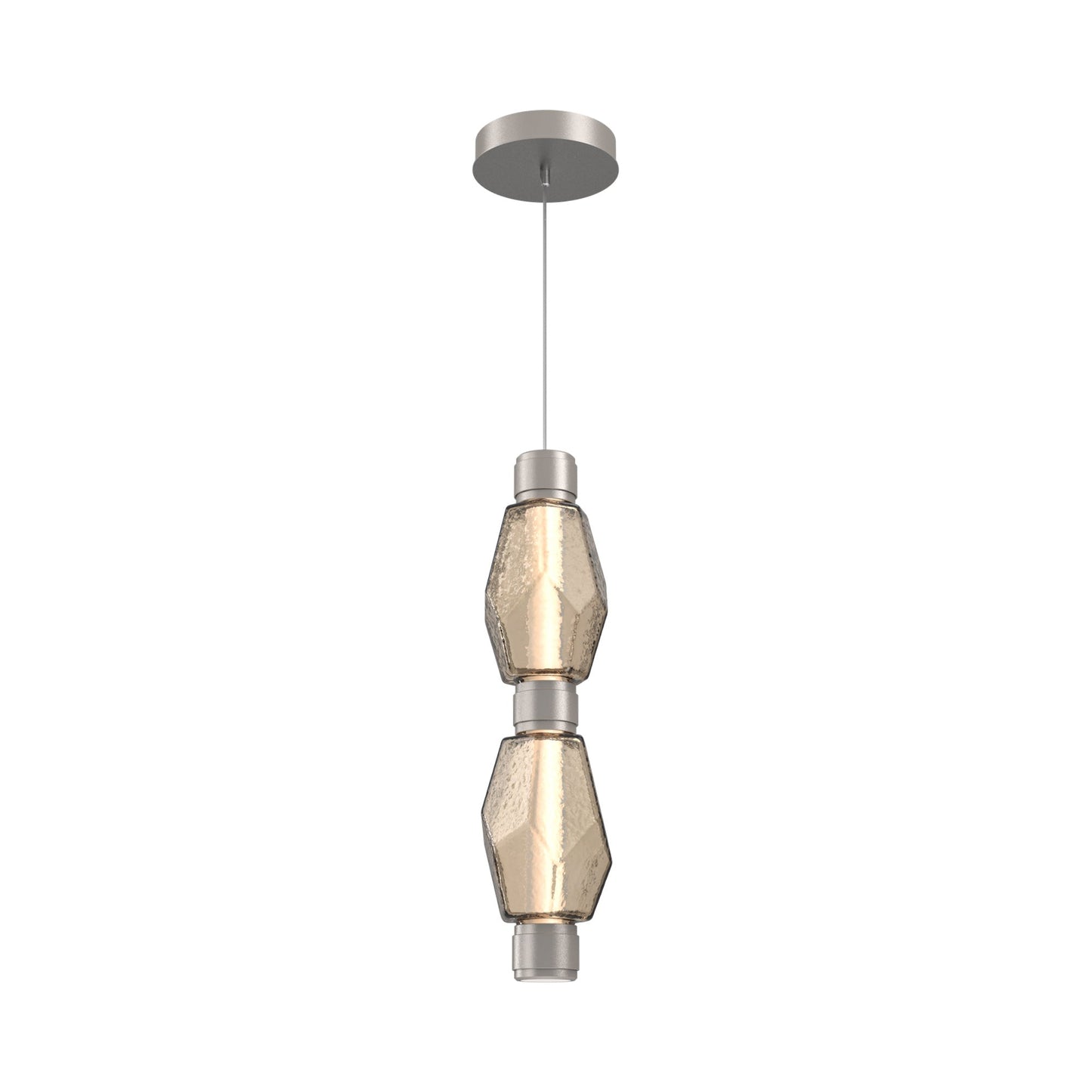 Gem Mandrel Double LED Pendant Light in Beige Silver/Bronze Blown Glass.