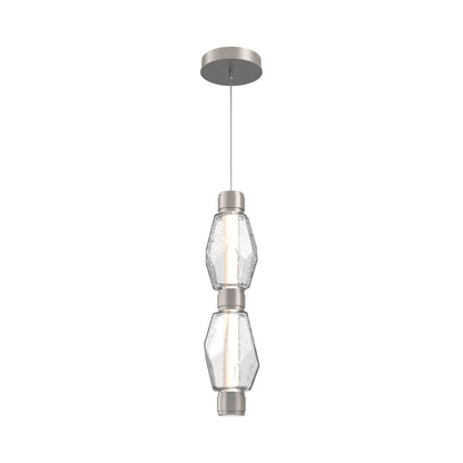 Gem Mandrel Double LED Pendant Light in Beige Silver/Clear Blown Glass.