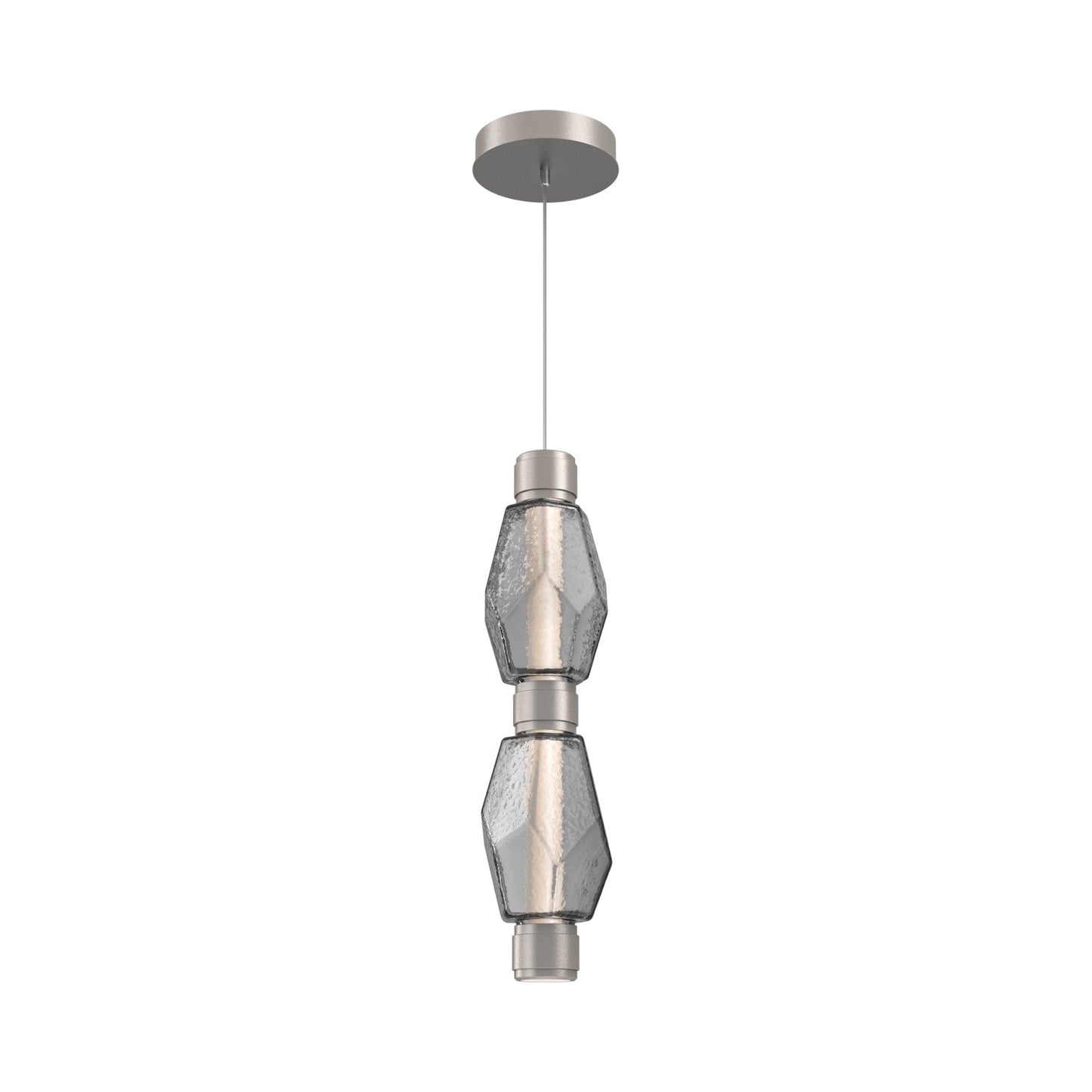 Gem Mandrel Double LED Pendant Light in Beige Silver/Smoke Blown Glass.