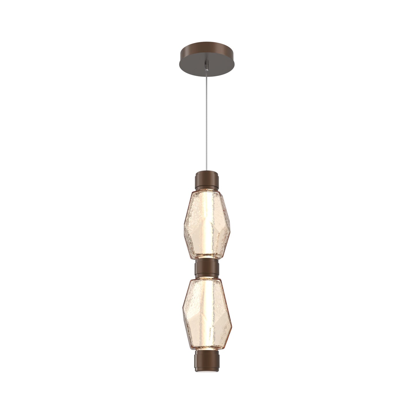 Gem Mandrel Double LED Pendant Light in Burnished Bronze/Amber Blown Glass.