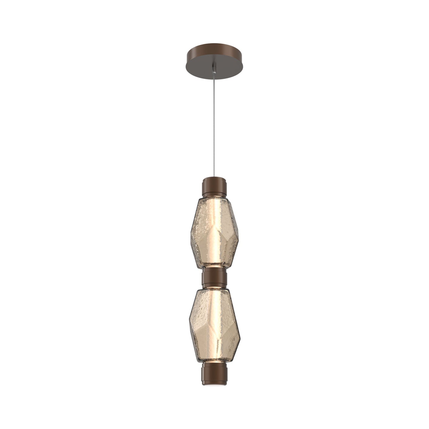 Gem Mandrel Double LED Pendant Light in Burnished Bronze/Bronze Blown Glass.