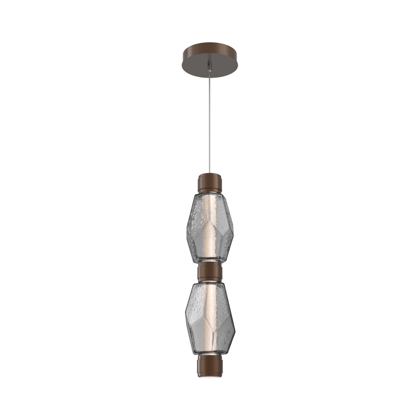 Gem Mandrel Double LED Pendant Light in Burnished Bronze/Smoke Blown Glass.