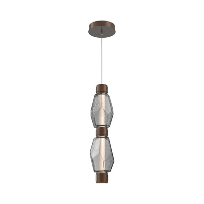 Gem Mandrel Double LED Pendant Light in Burnished Bronze/Smoke Blown Glass.