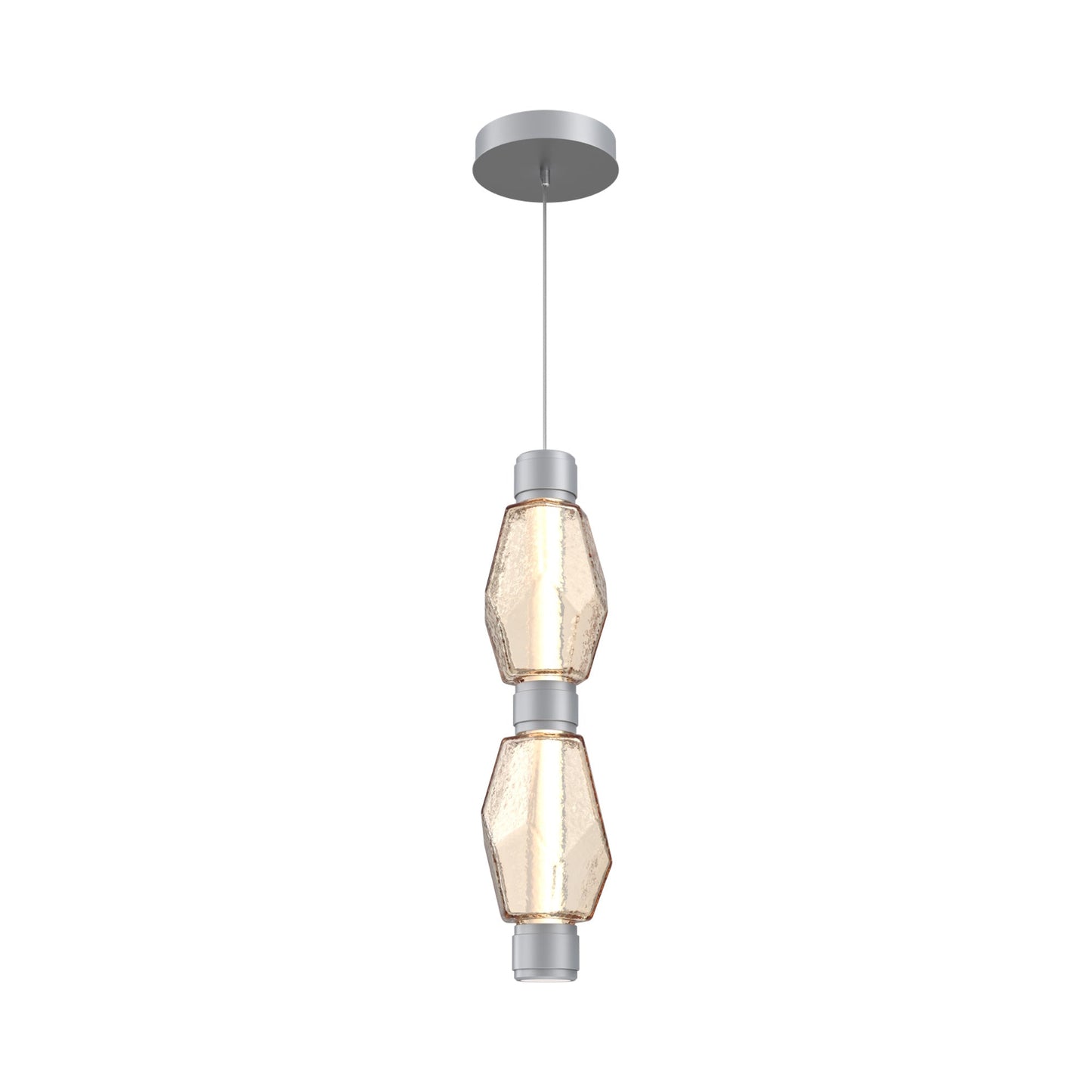 Gem Mandrel Double LED Pendant Light in Classic Silver/Amber Blown Glass.