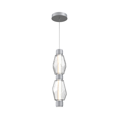 Gem Mandrel Double LED Pendant Light in Classic Silver/Clear Blown Glass.