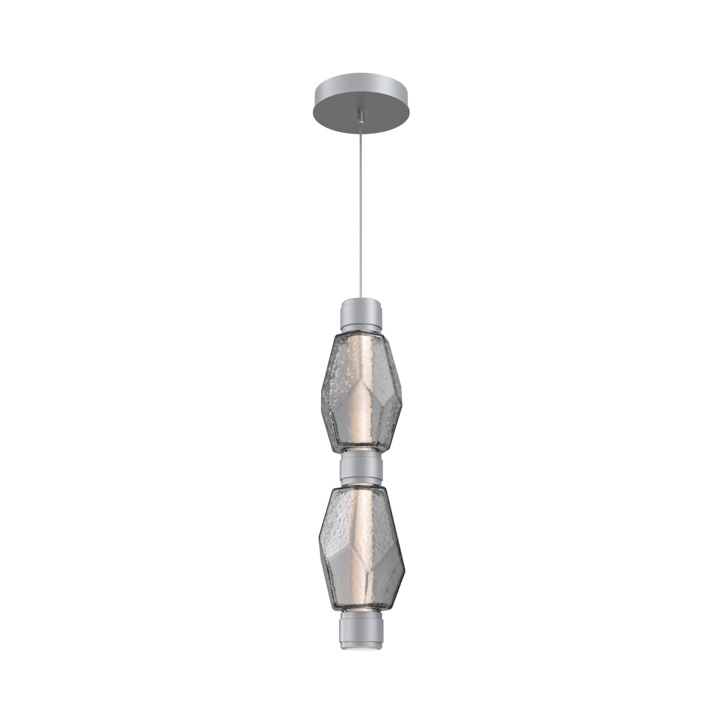 Gem Mandrel Double LED Pendant Light in Classic Silver/Smoke Blown Glass.
