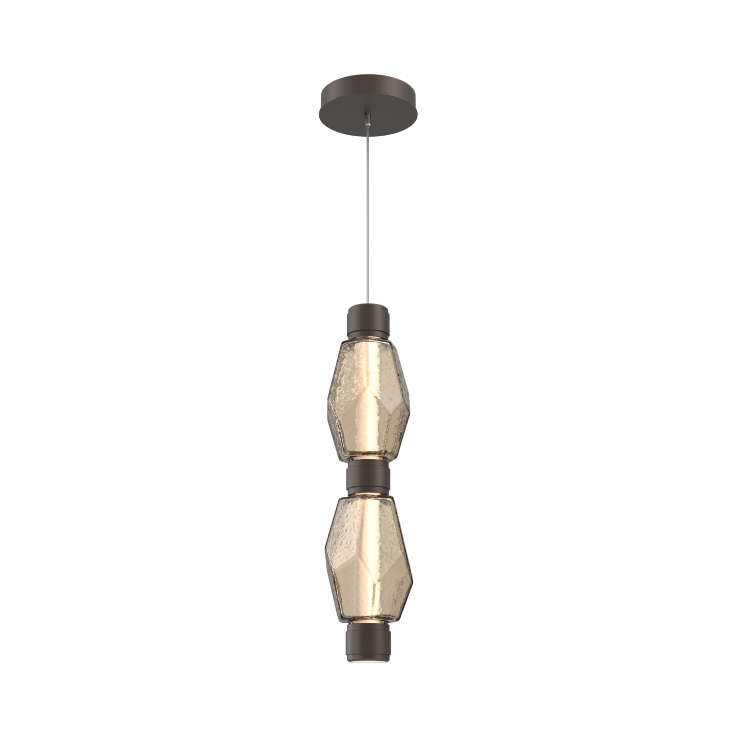 Gem Mandrel Double LED Pendant Light in Flat Bronze/Bronze Blown Glass.