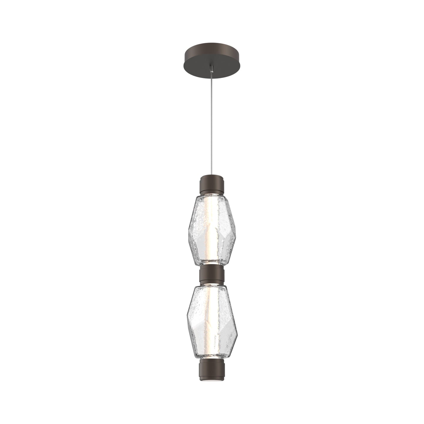Gem Mandrel Double LED Pendant Light in Flat Bronze/Clear Blown Glass.