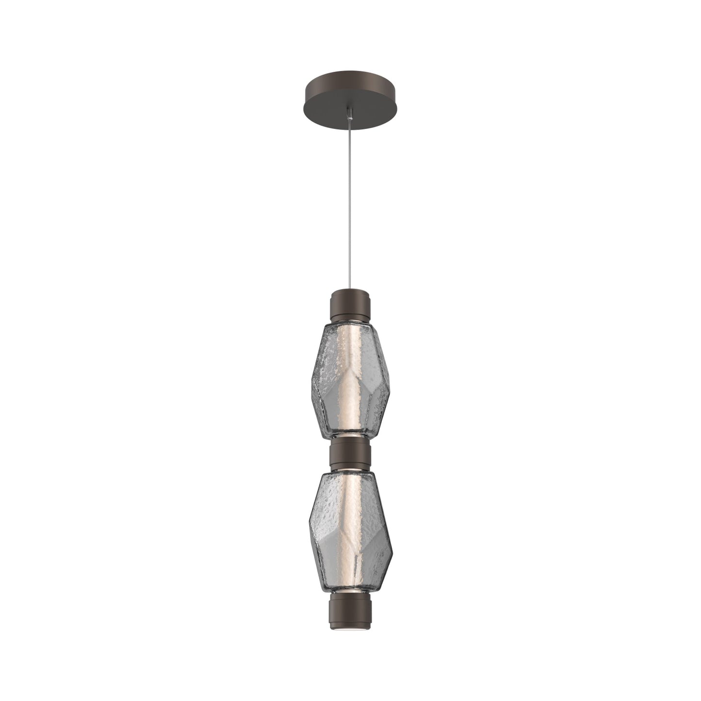 Gem Mandrel Double LED Pendant Light in Flat Bronze/Smoke Blown Glass.