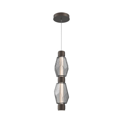 Gem Mandrel Double LED Pendant Light in Flat Bronze/Smoke Blown Glass.