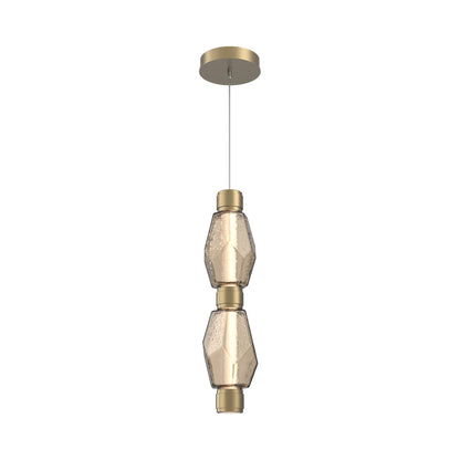 Gem Mandrel Double LED Pendant Light in Gilded Brass/Bronze Blown Glass.
