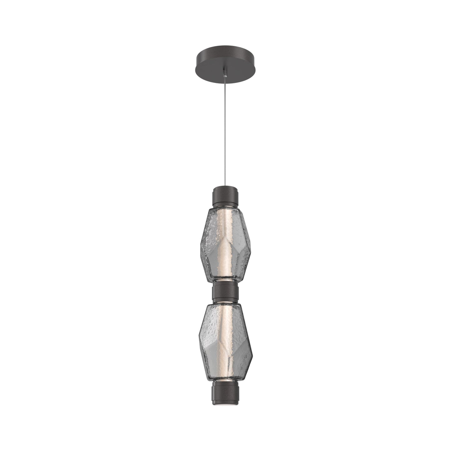 Gem Mandrel Double LED Pendant Light in Graphite/Smoke Blown Glass.