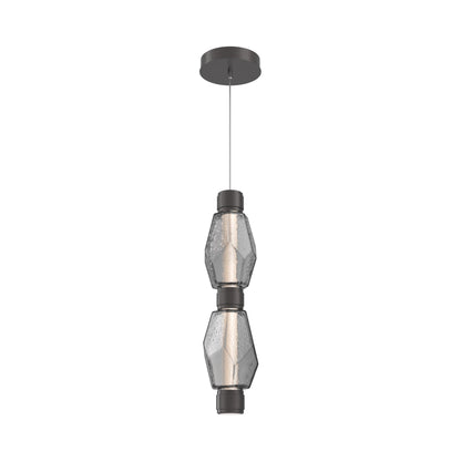 Gem Mandrel Double LED Pendant Light in Graphite/Smoke Blown Glass.