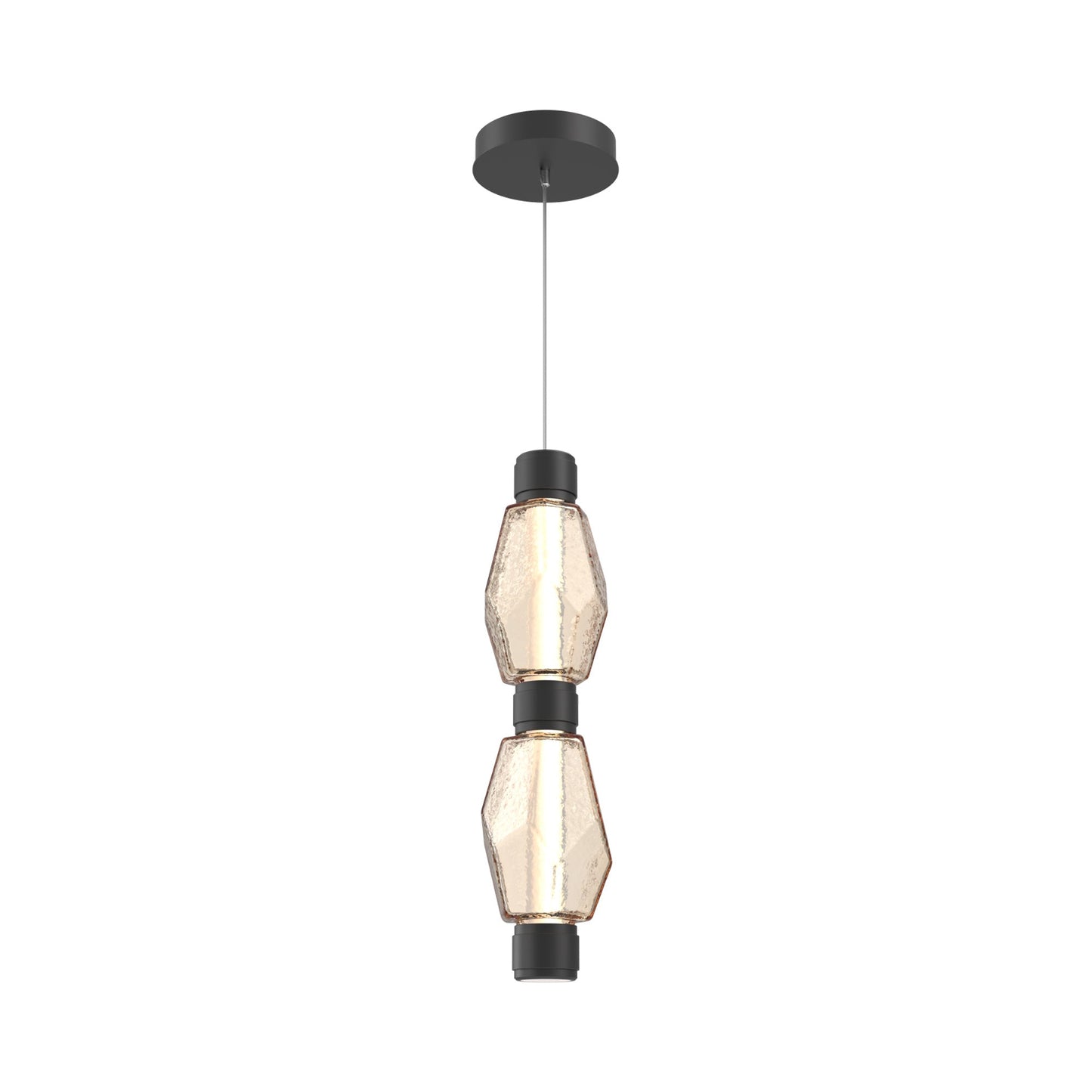 Gem Mandrel Double LED Pendant Light in Matte Black/Amber Blown Glass.