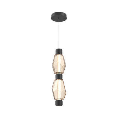 Gem Mandrel Double LED Pendant Light in Matte Black/Amber Blown Glass.