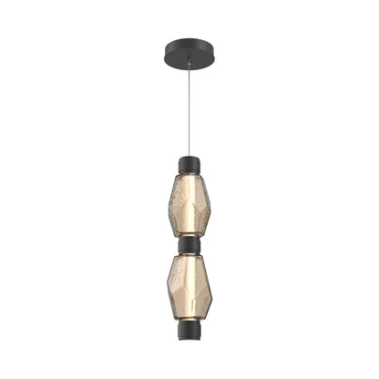 Gem Mandrel Double LED Pendant Light in Matte Black/Bronze Blown Glass.