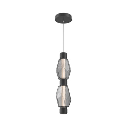 Gem Mandrel Double LED Pendant Light in Matte Black/Smoke Blown Glass.
