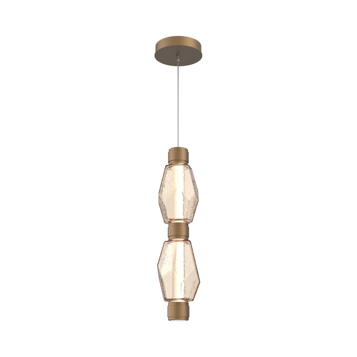 Gem Mandrel Double LED Pendant Light in Novel Brass/Amber Blown Glass.