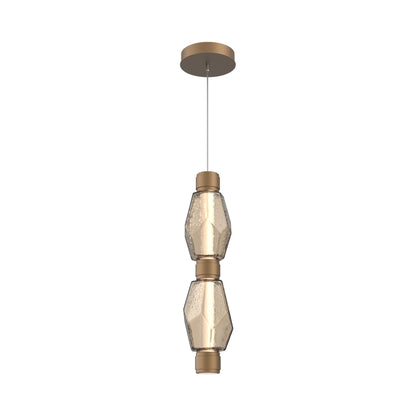 Gem Mandrel Double LED Pendant Light in Novel Brass/Bronze Blown Glass.