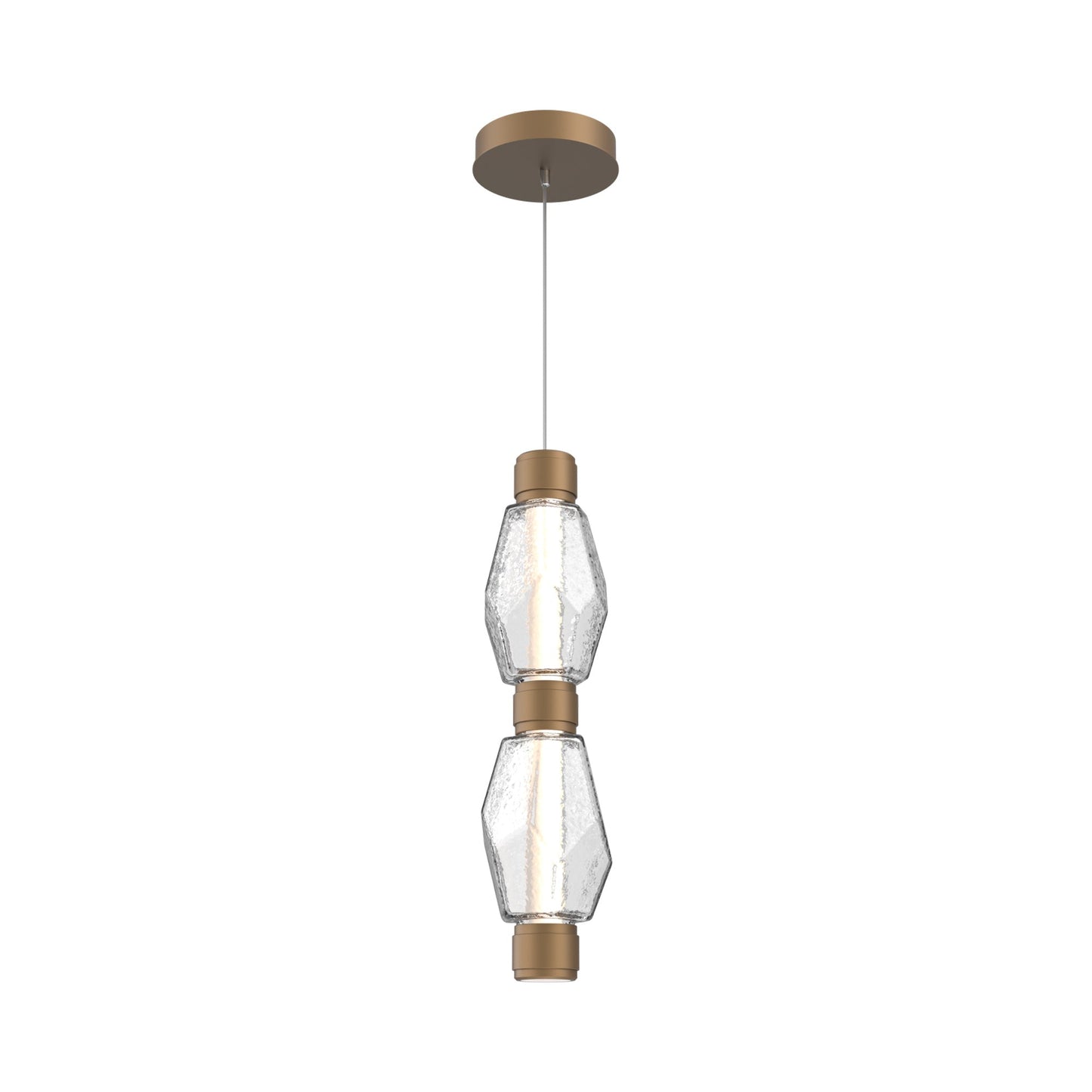 Gem Mandrel Double LED Pendant Light in Novel Brass/Clear Blown Glass.