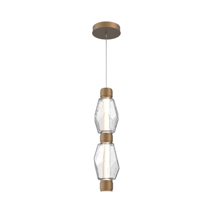 Gem Mandrel Double LED Pendant Light in Novel Brass/Clear Blown Glass.
