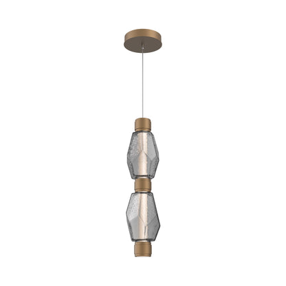 Gem Mandrel Double LED Pendant Light in Novel Brass/Smoke Blown Glass.