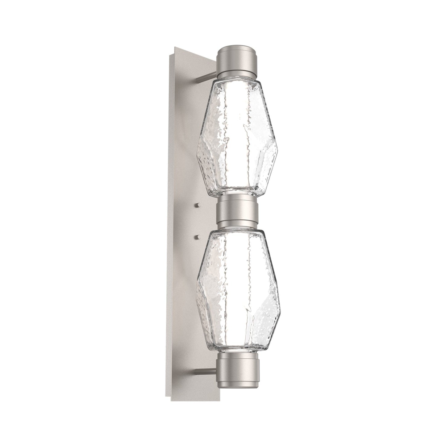 Gem Mandrel Double LED Wall Light in Beige Silver/Clear Blown Glass (Black Metal).