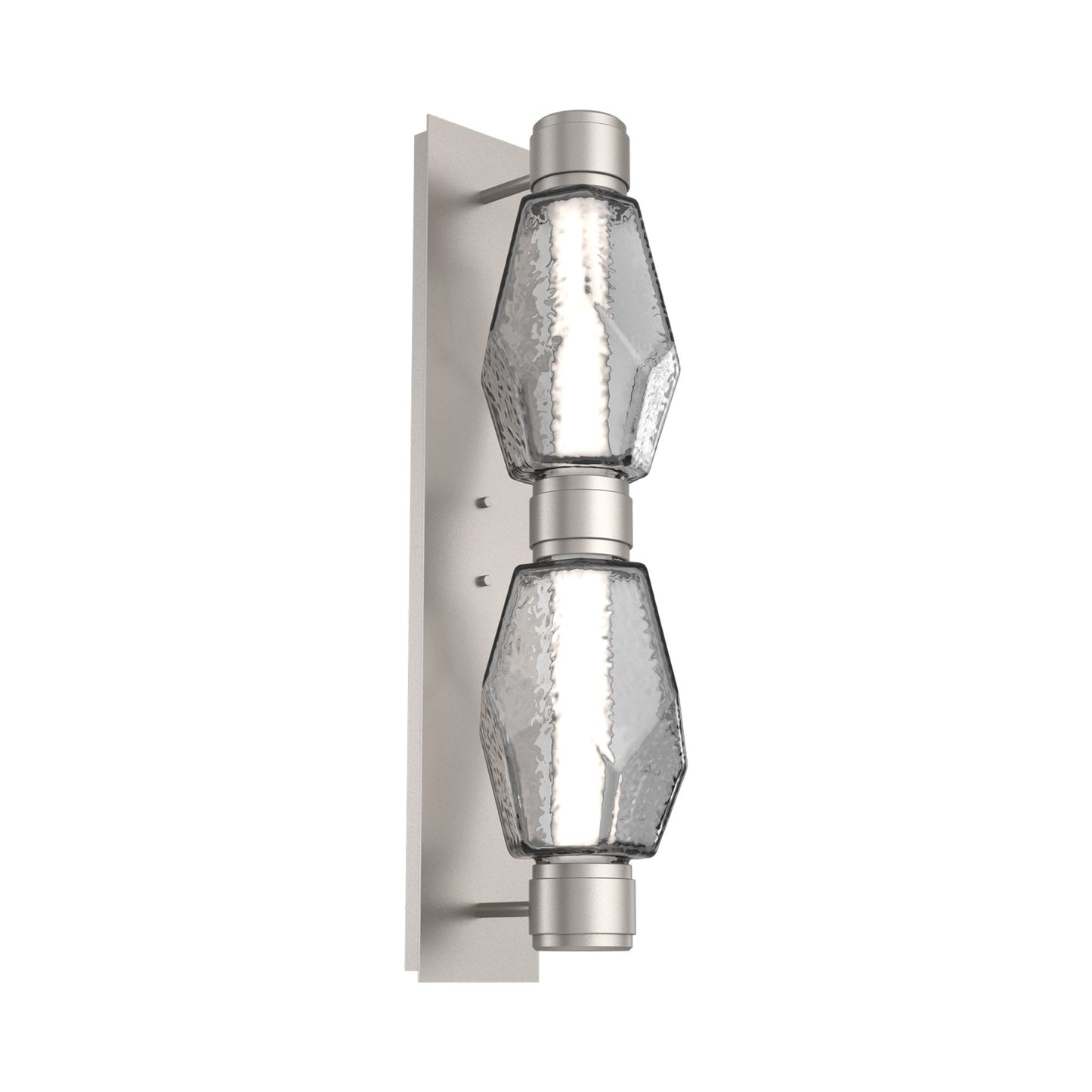 Gem Mandrel Double LED Wall Light in Beige Silver/Smoke Blown Glass (Metal In Matching Finish).