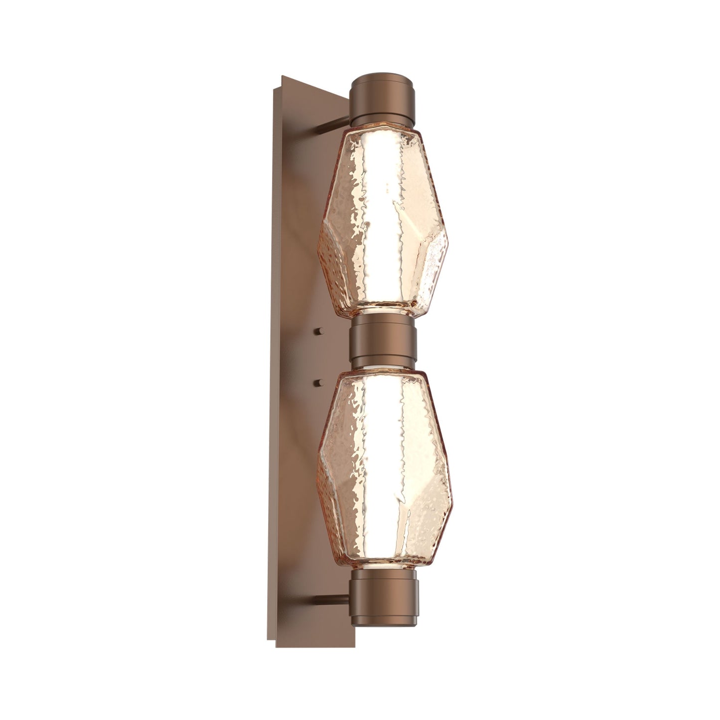 Gem Mandrel Double LED Wall Light in Burnished Bronze/Amber Blown Glass (Black Metal).