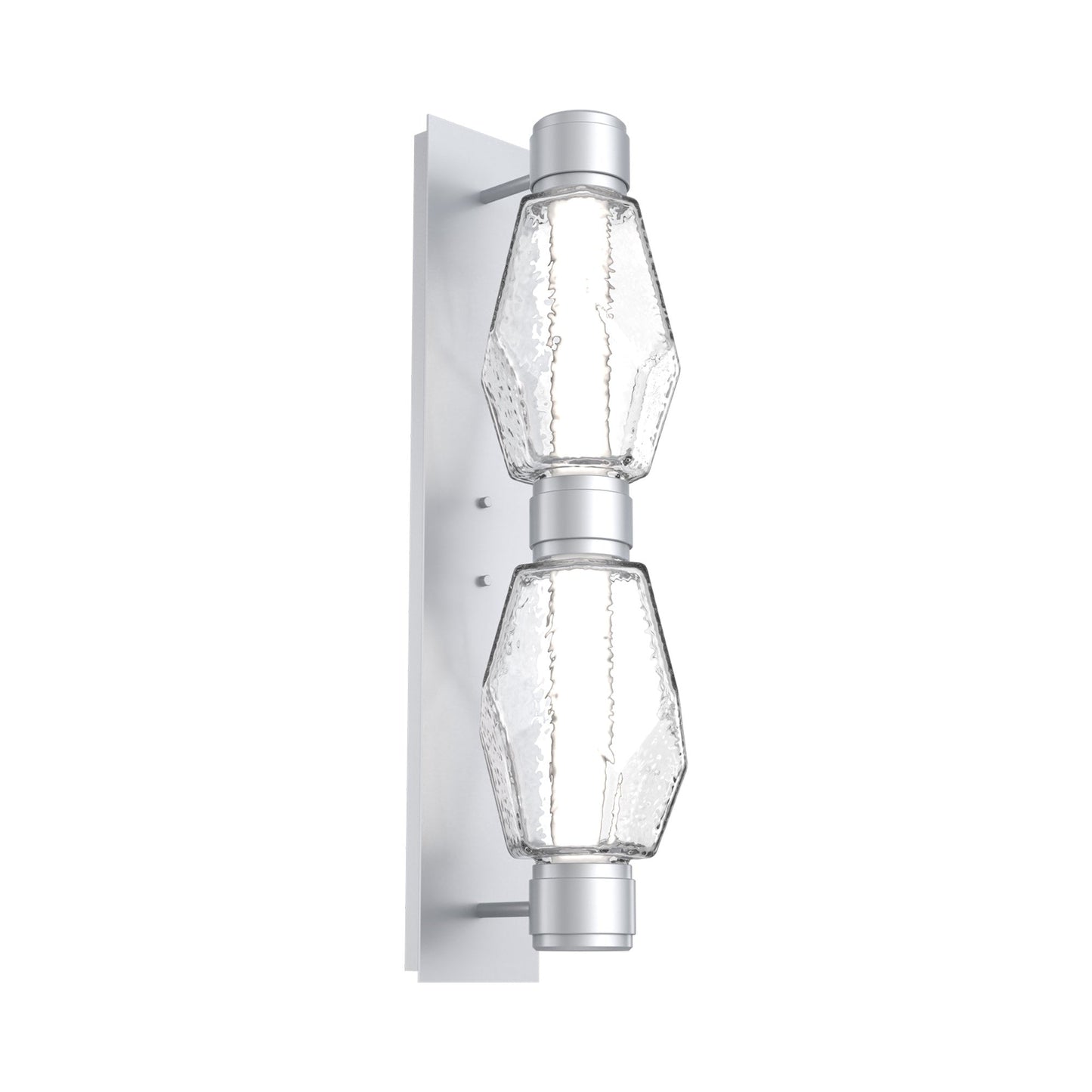 Gem Mandrel Double LED Wall Light in Classic Silver/Clear Blown Glass (White Metal).