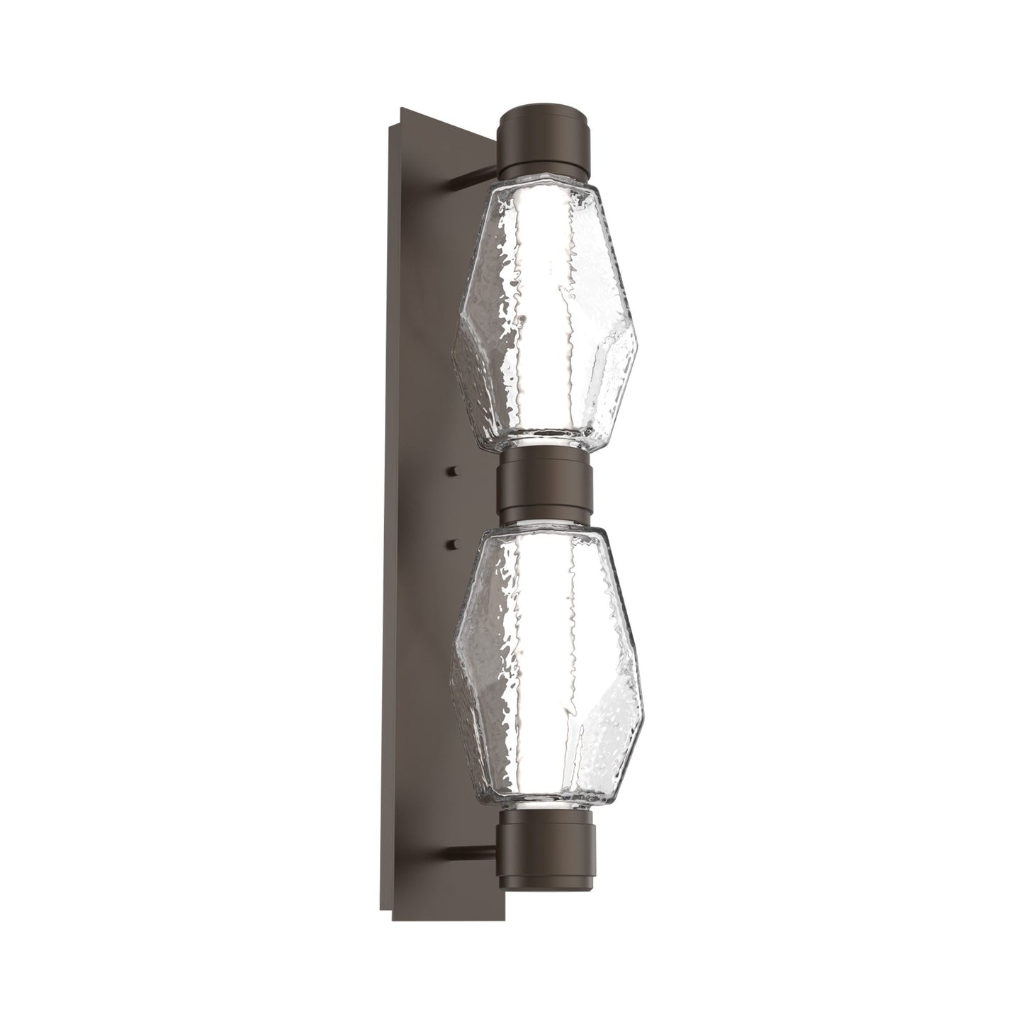 Gem Mandrel Double LED Wall Light in Flat Bronze/Clear Blown Glass (Black Metal).