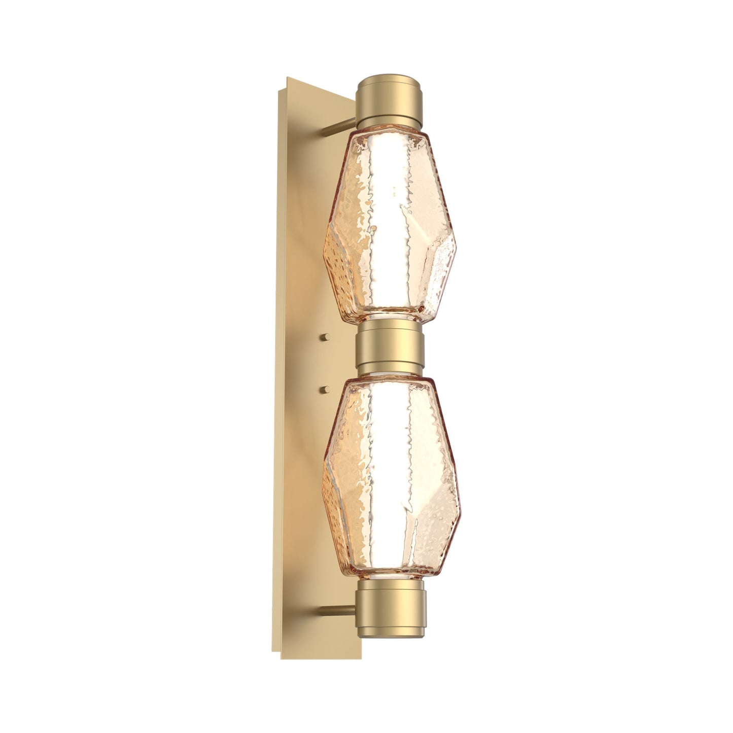 Gem Mandrel Double LED Wall Light in Gilded Brass/Amber Blown Glass (White Metal).