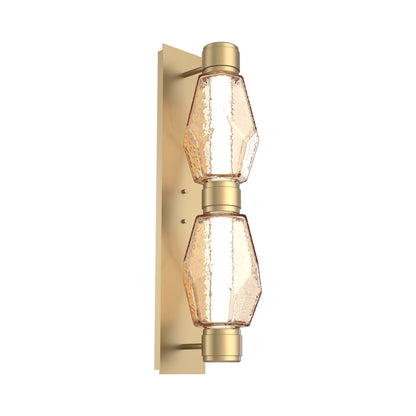 Gem Mandrel Double LED Wall Light in Gilded Brass/Amber Blown Glass (White Metal).