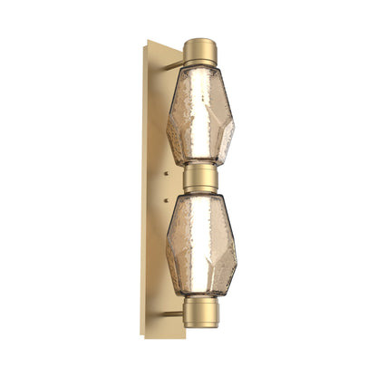 Gem Mandrel Double LED Wall Light in Gilded Brass/Bronze Blown Glass (Black Metal).