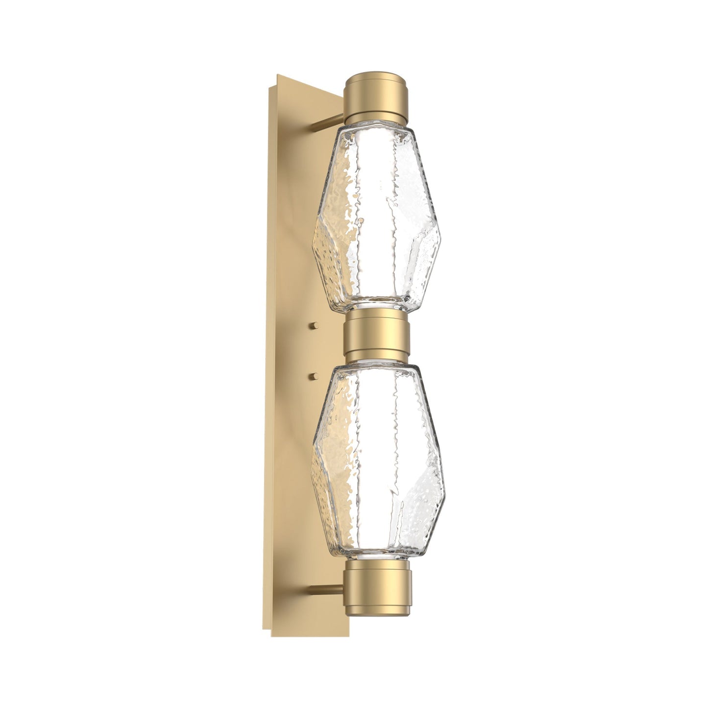 Gem Mandrel Double LED Wall Light in Gilded Brass/Clear Blown Glass (Metal In Matching Finish).