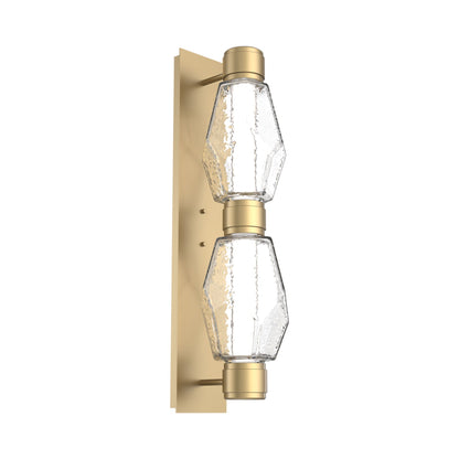 Gem Mandrel Double LED Wall Light in Gilded Brass/Clear Blown Glass (Metal In Matching Finish).