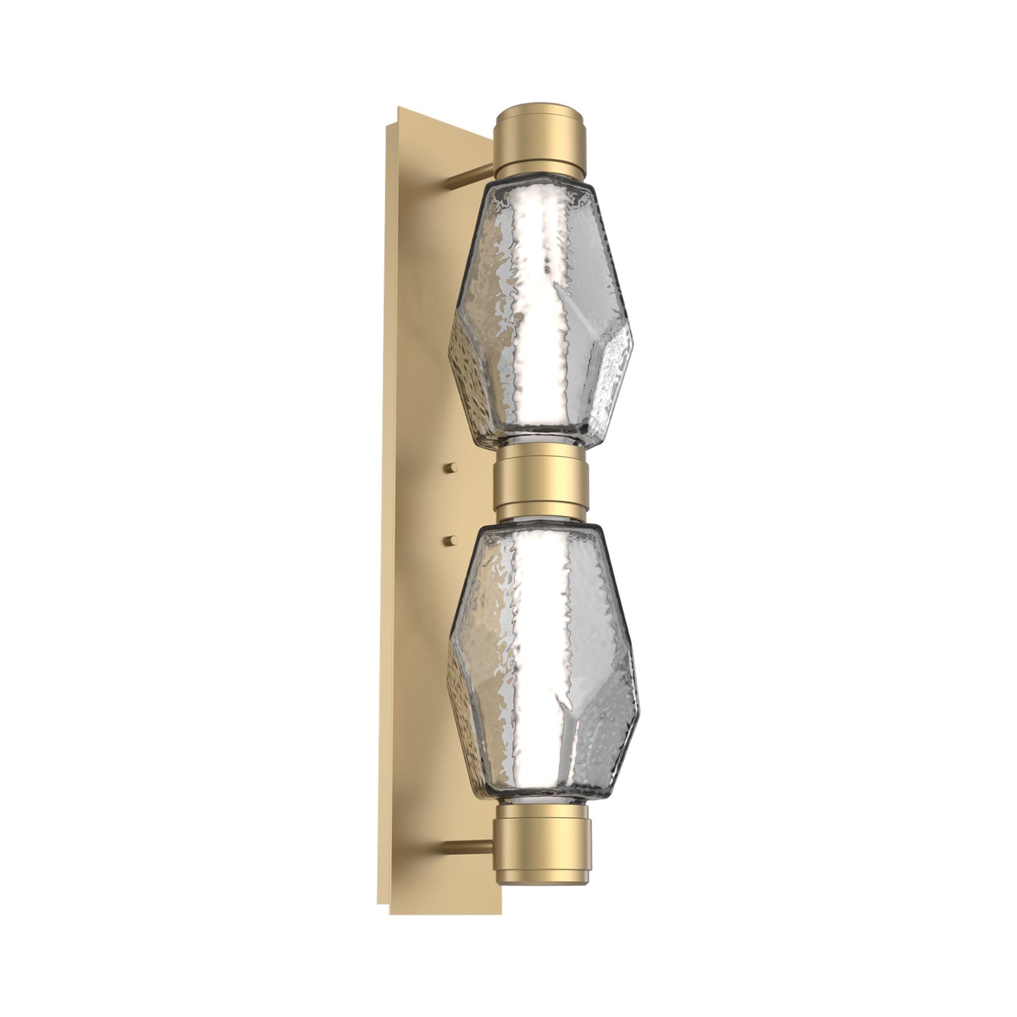 Gem Mandrel Double LED Wall Light in Gilded Brass/Smoke Blown Glass (White Metal).