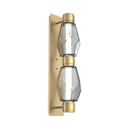 Gem Mandrel Double LED Wall Light in Gilded Brass/Smoke Blown Glass (White Metal).