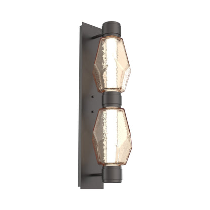 Gem Mandrel Double LED Wall Light in Graphite/Amber Blown Glass (Black Metal).