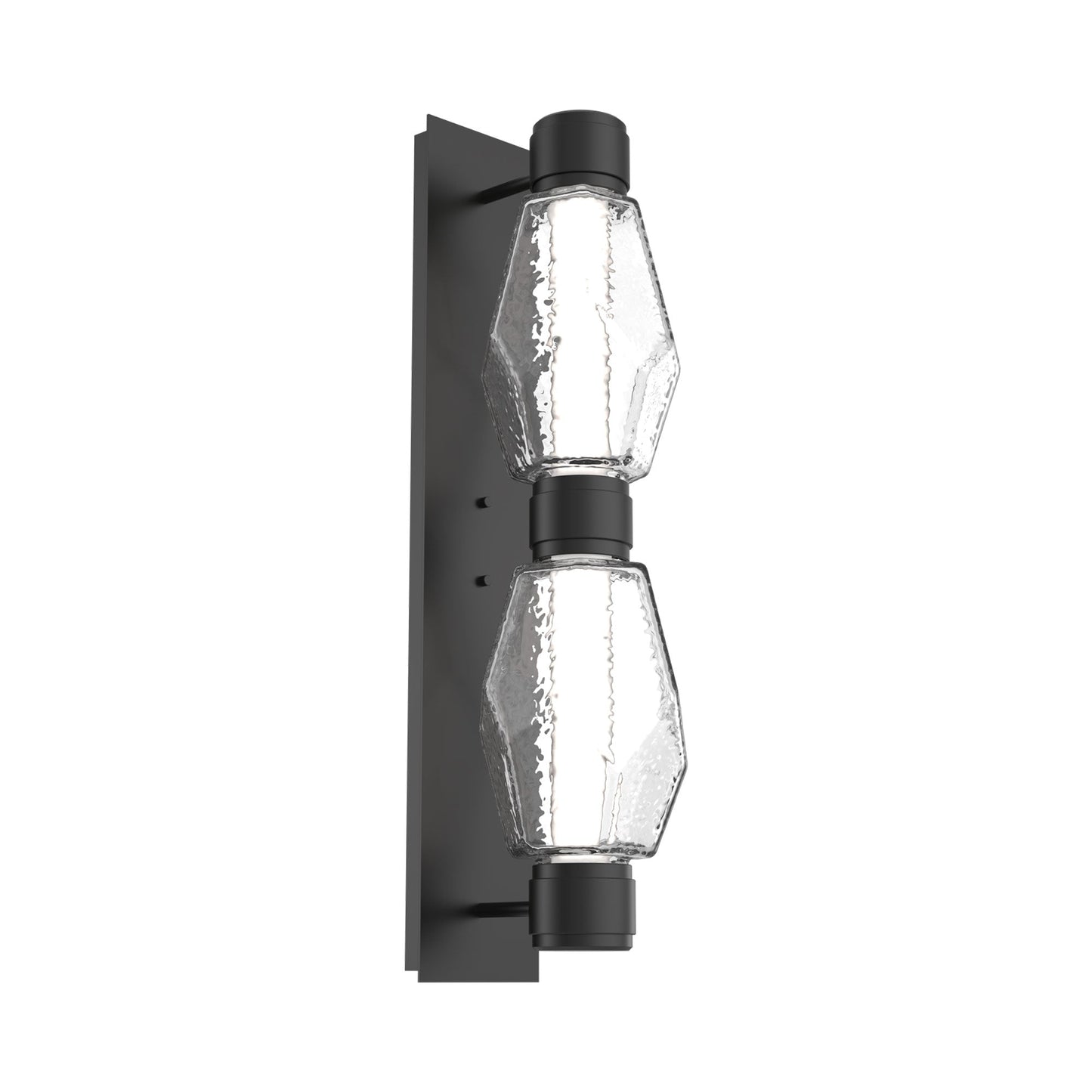 Gem Mandrel Double LED Wall Light in Matte Black/Clear Blown Glass (Black Metal).