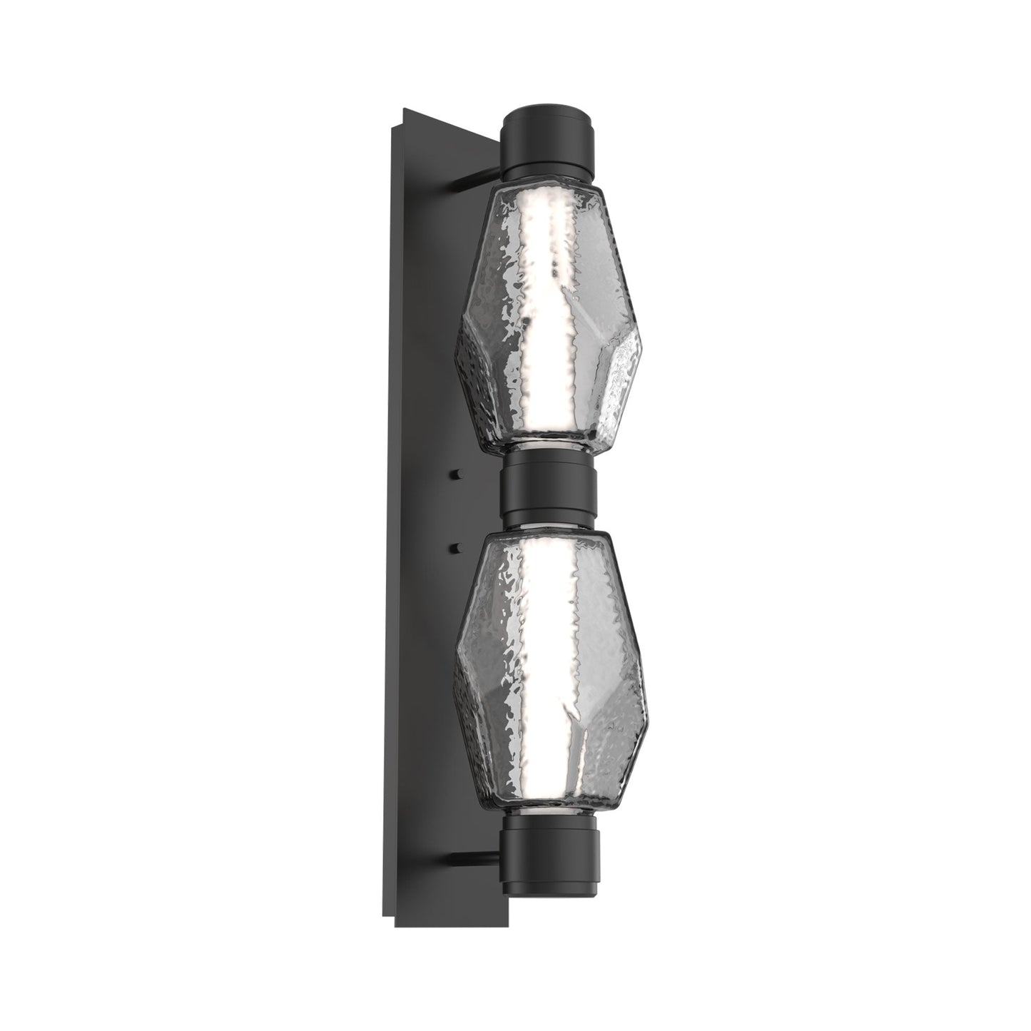 Gem Mandrel Double LED Wall Light in Matte Black/Smoke Blown Glass (Metal In Matching Finish).