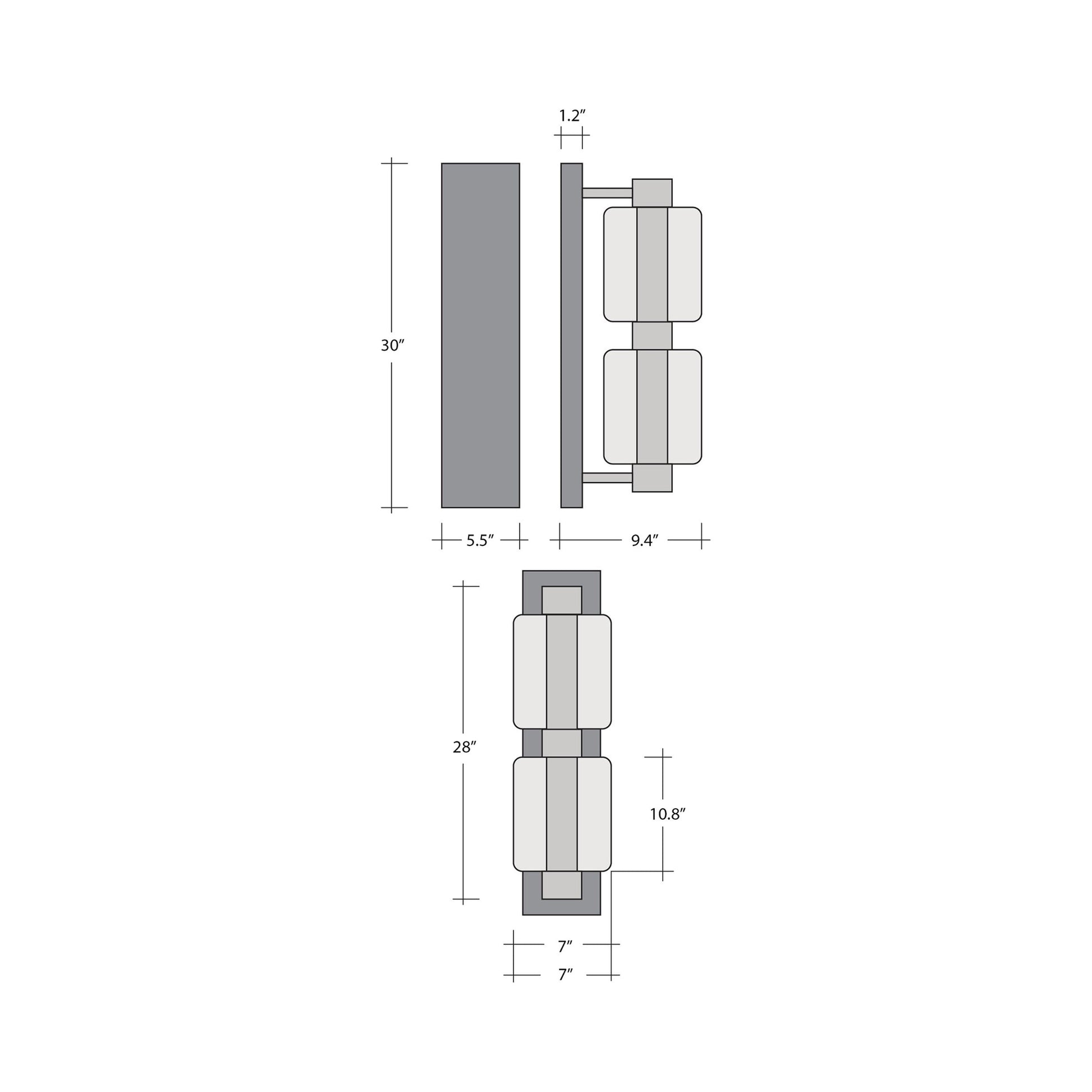 Gem Mandrel Double LED Wall Light - line drawing.