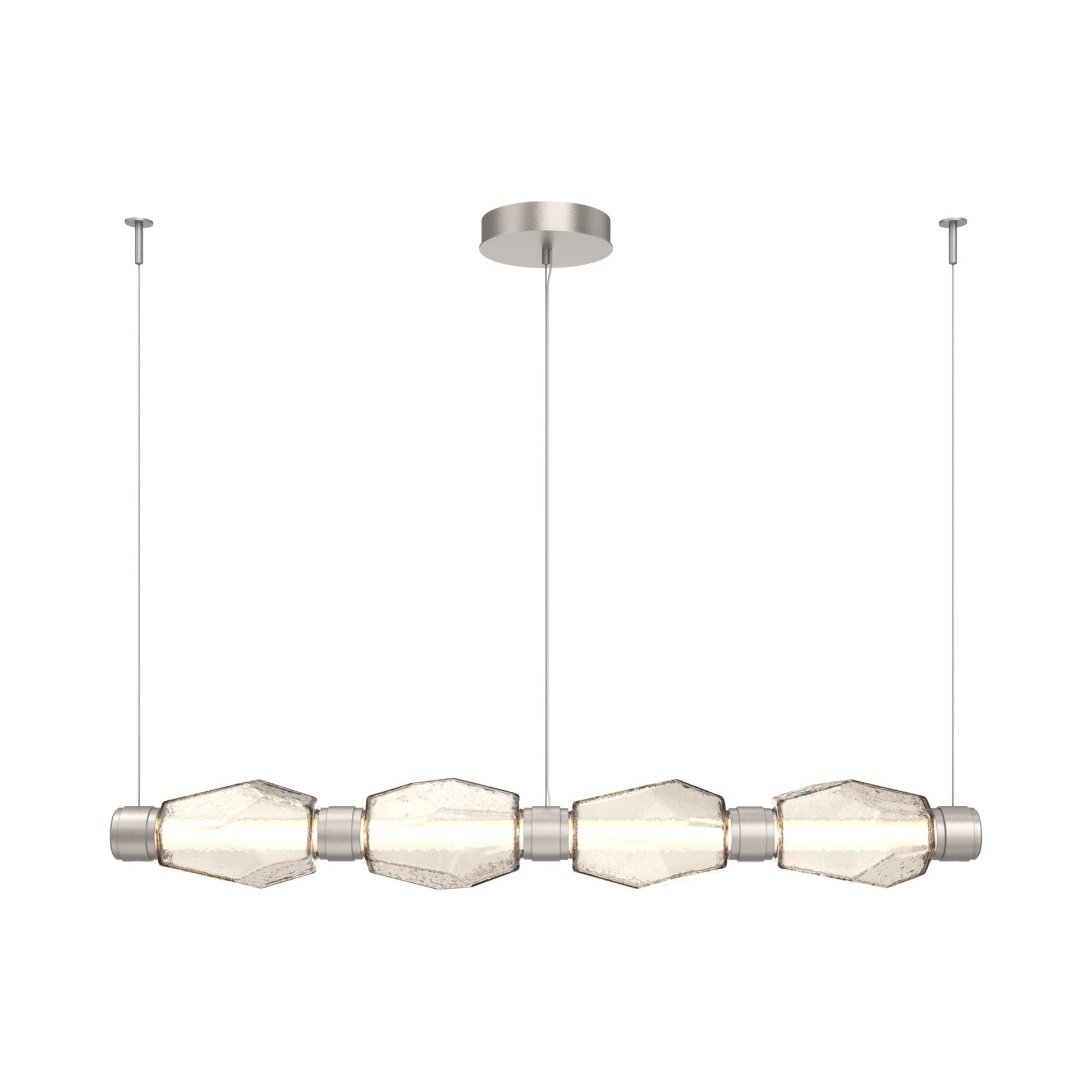 Gem Mandrel Linear LED Chandelier in Beige Silver/Amber Blown Glass (52-Inch).